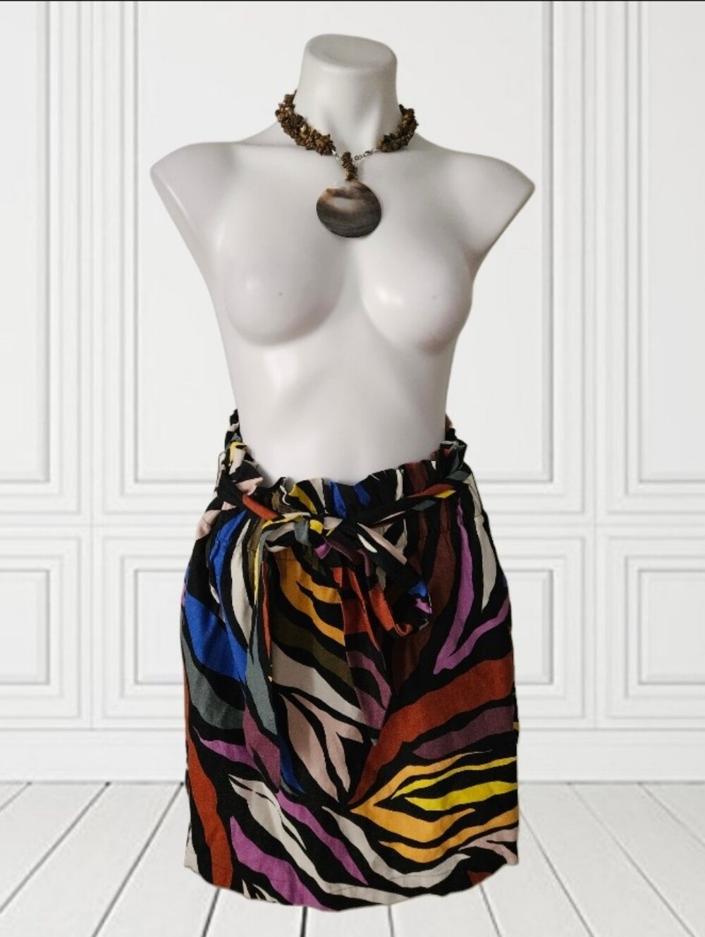 Who What Wear Multicolor  Linen Blend Mini Skirt Large